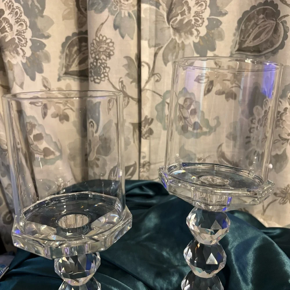 Crystal Cut hurricane candle holders. 2 count. New